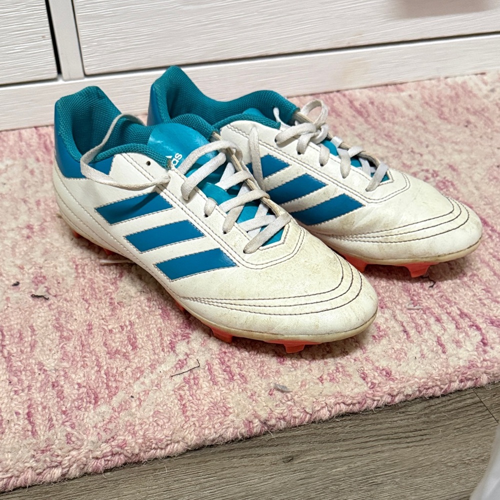 Adidas White and Teal Sports Cleats